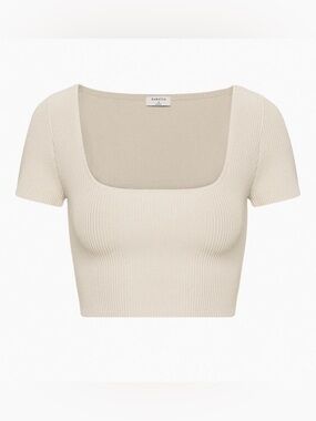 Aritzia Babaton Sculpt Knit Squareneck Top - Matte Pearl Rib Short Sleeve Shirt
